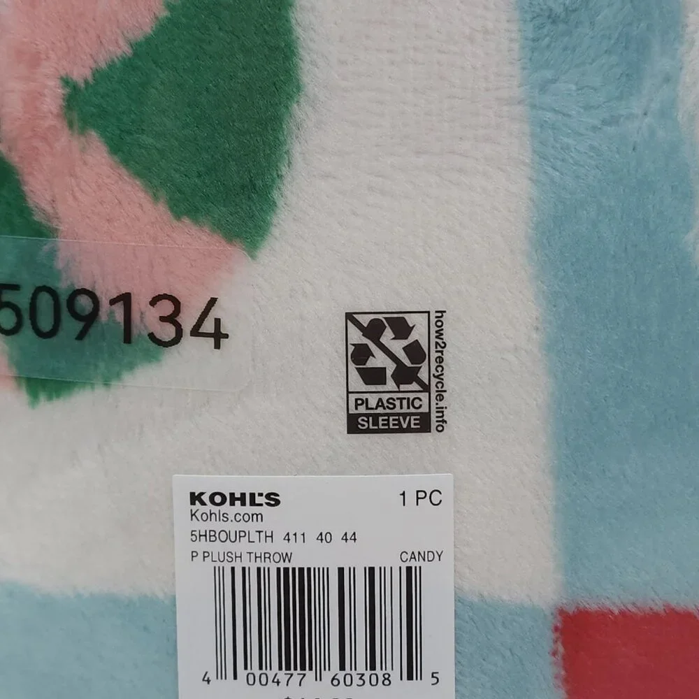 The Big One Oversized Plush Throw Blanket 5'x6' Candy Pattern Faux Fur Holiday - Picture 5 of 8